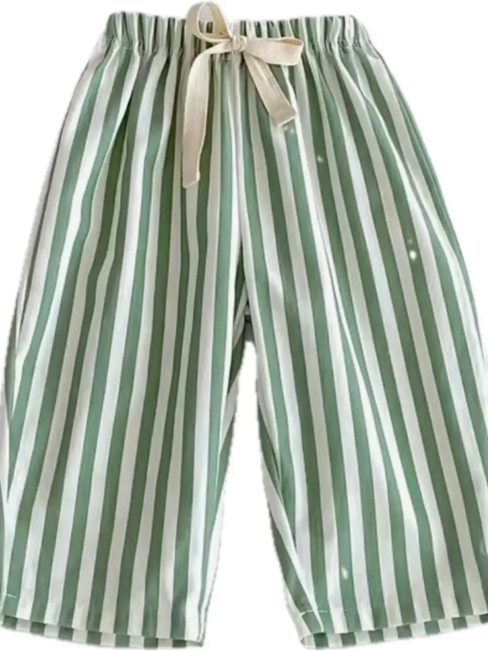 New toddler girl, boy Green thin Striped pants 3-4 T